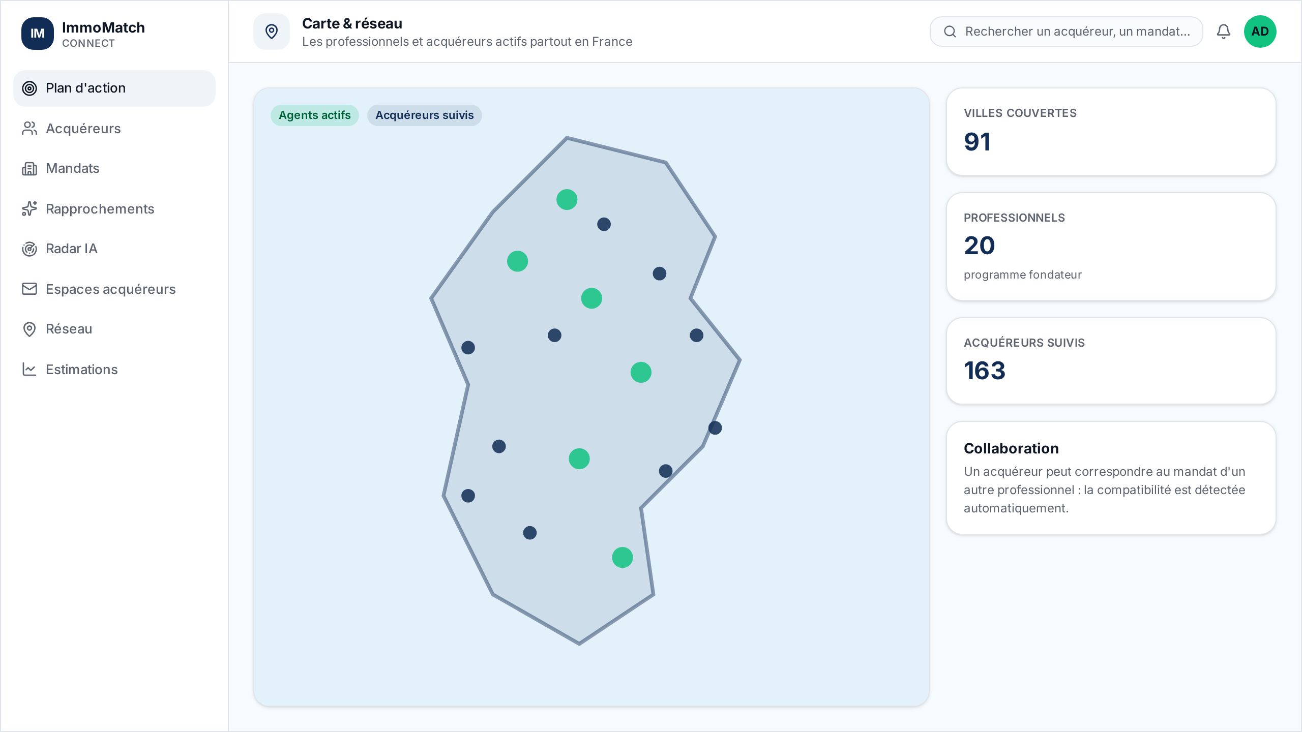 Aperçu de la carte du réseau ImmoMatch Connect